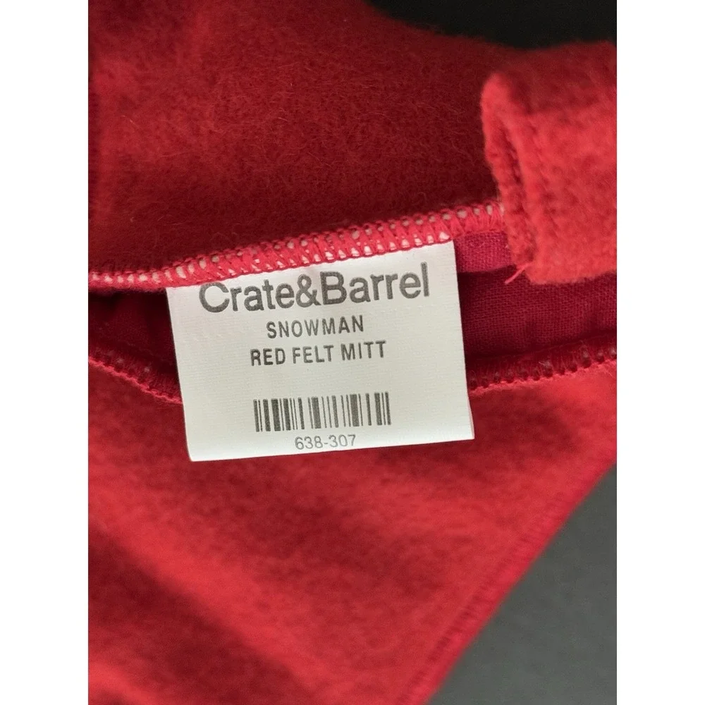 Crate & Barrel CHRISTMAS SNOWMAN Oven Mitt & Pot Holder Red Wool/Felt - Set of 2